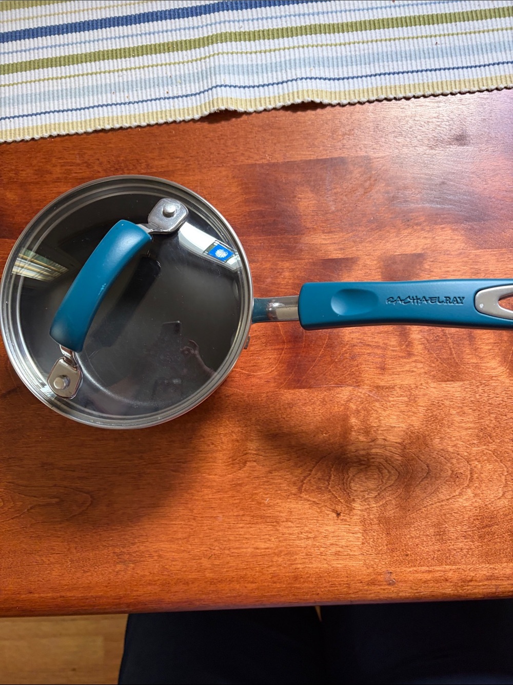 Rachael Ray Porcelain 1 Quart Teal- Green Saucepan with Glass Lid. NonStick